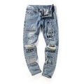 Knee Hole Patch Cloth Jeans For Men